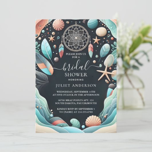 Aqua-Sand-Brautparty Einladung (Stehend Vorderseite)