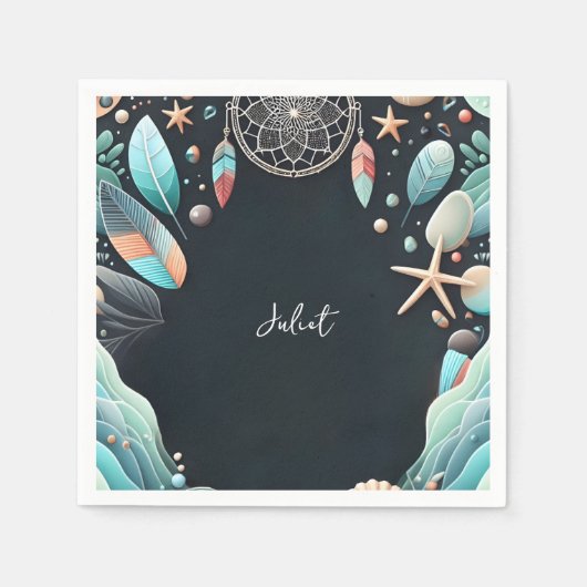 Aqua-Sand-Brautparty Serviette (Vorderseite)