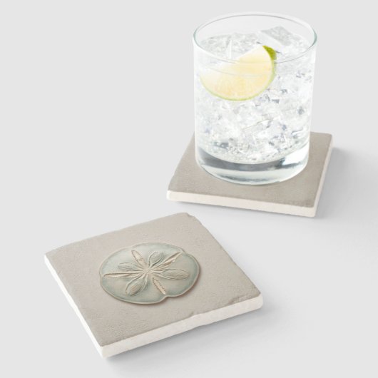 Aqua Sand Dollar Coastal Steinuntersetzer (Seitenansicht)