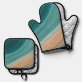 Aqua-Sand-Fluss Ofenhandschuh & Topflappen-Set (Vorderseite/Rückseite)