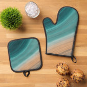Aqua-Sand-Fluss Ofenhandschuh & Topflappen-Set (Oben Unten)