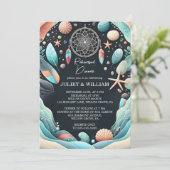 Aqua Sand Work Gestapelt Sea Glass Probe Dinner Einladung (Stehend Vorderseite)