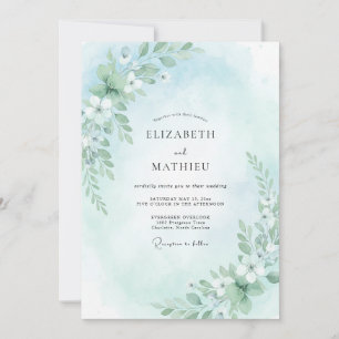 Aqua Sanfte Blütenhochzeit Einladung