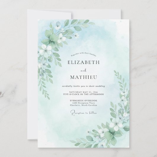Aqua Sanfte Blütenhochzeit Einladung (Vorderseite)