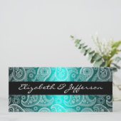 Aqua Satin & White Paisley Lace Einladung Hochzeit (Stehend Vorderseite)
