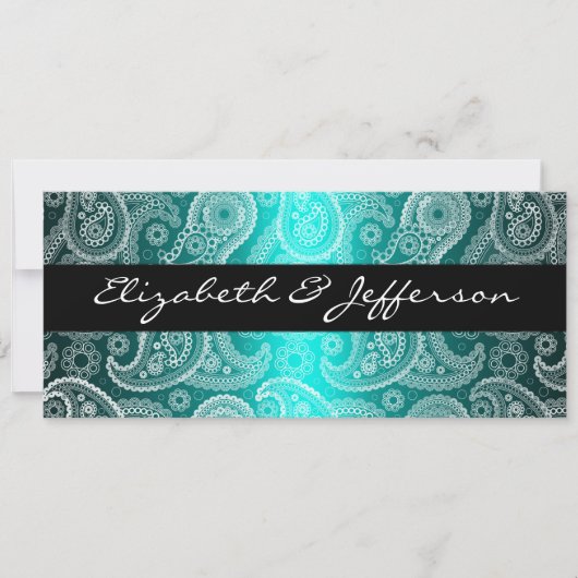 Aqua Satin & White Paisley Lace Einladung Hochzeit (Vorderseite)