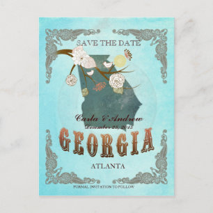 Aqua-Save the Date - Georgia-Karte mit reizenden Ankündigungspostkarte
