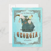 Aqua Save the Date - Georgia Map mit schönen Vögel Ankündigungspostkarte (Vorne/Hinten)