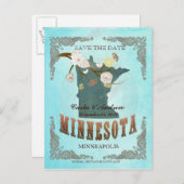 Aqua Save the Date - MN-Karte mit hübschen Vögeln Ankündigungspostkarte (Vorne/Hinten)
