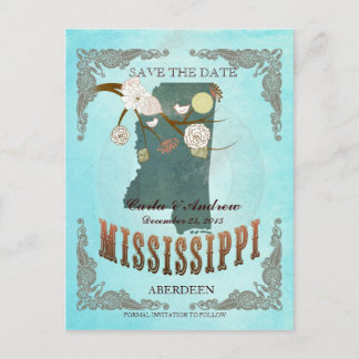 Aqua Save the Date - MS Map with Lovely Birds Ankündigungspostkarte