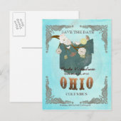 Aqua Save the Date - Ohio Karte mit hübschen Vögel (Vorne/Hinten)