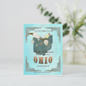 Aqua Save the Date - Ohio Karte mit hübschen Vögel (Stehend Vorderseite)