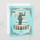 Aqua Save the Date - Vermont Karte mit hübschen Vö (Vorne/Hinten)