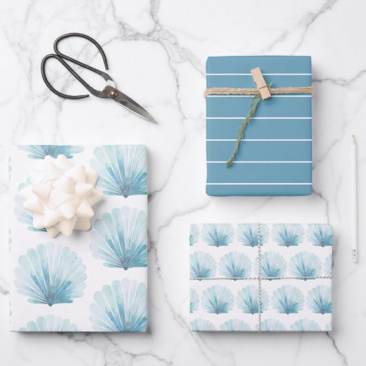Aqua Scallop Seashell Personalisiert Geschenkpapier Set (Vorderseite)