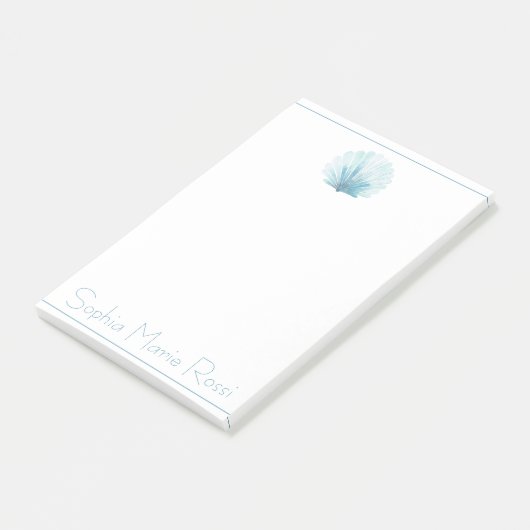Aqua Scallop Seashell Personalisiert Post-it Klebezettel (angewinkelt)