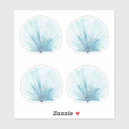 Aqua Scallop Seashells Aufkleber (Blatt)