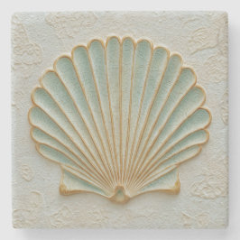 Aqua Scallop Shell Coastal Art Steinuntersetzer