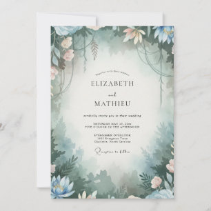 Aqua-Schiefer-Laub-Eukalyptus-Hochzeit Einladung