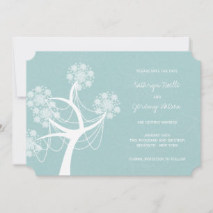 Aqua-Schnee-Blumen-Baum-Winterhochzeit-Ankündigung Einladung