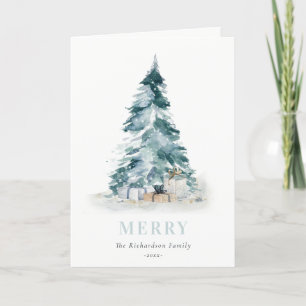 Aqua-Schnee-Wasserfarbe-Tannen-Weihnachtsbaum-Gesc Feiertagskarte