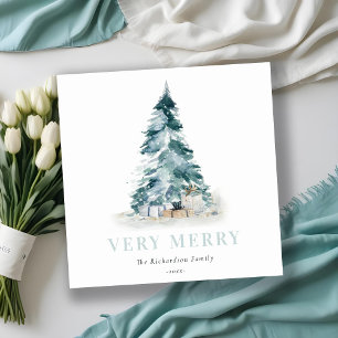 Aqua-Schnee-Wasserfarben-Tannen-Weihnachtsbaum-Ges Feiertagskarte
