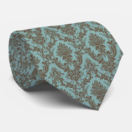 Aqua-Schokoladen-Damask-Krawatte Krawatte (Gerollt)