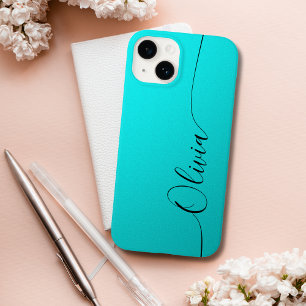Aqua Schwarz Elegante Kalligrafie-Schrift Name Case-Mate iPhone 14 Hülle