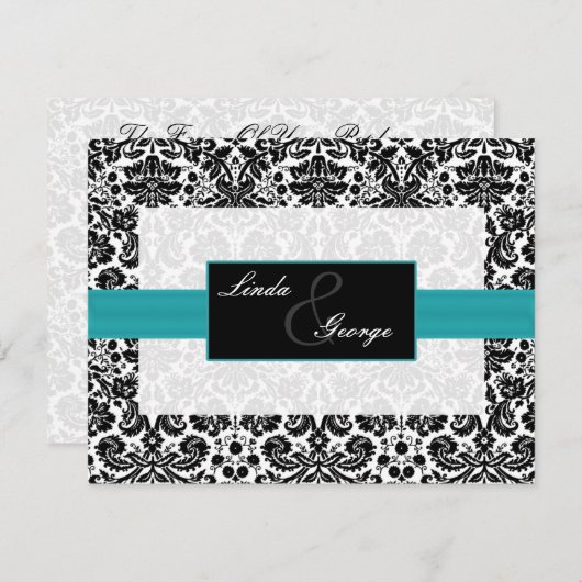 Aqua-, Schwarz- und Weiß-Rsvp-Karten RSVP Karte (Vorne/Hinten)