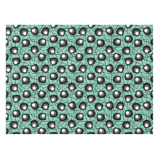 Aqua, Schwarz-Weiß-Atomlobs | Mitte des Jahrhunder Tischdecke (Vorderseite (Horizontal))
