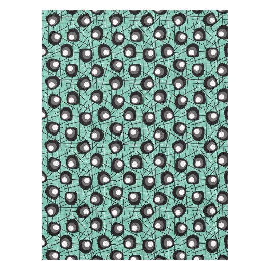 Aqua, Schwarz-Weiß-Atomlobs | Mitte des Jahrhunder Tischdecke (Vorderseite)