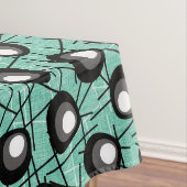 Aqua, Schwarz-Weiß-Atomlobs | Mitte des Jahrhunder Tischdecke (Beispiel)