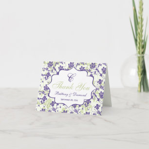 Aqua Schwarz-weiß Floral Damask Danke Karte