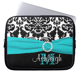 Aqua Schwarz-weiß mit IMITAT Band-Laptop-Hülse Laptopschutzhülle