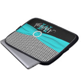 Aqua Schwarz-weiß mit IMITATEN Ribbon Laptop-Sieb Laptopschutzhülle (Vorne Knopf)