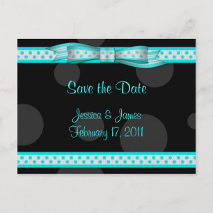 Aqua Schwarz-weiß Polka Dot Save the Date Postkart Ankündigungspostkarte