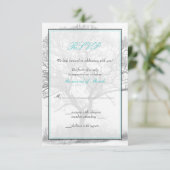Aqua Schwarz-weiß Winter Tree Wedding Repcard RSVP Karte (Stehend Vorderseite)