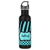 Aqua, Schwarz, Weiße Zebrastreifen Edelstahlflasche (Vorderseite)