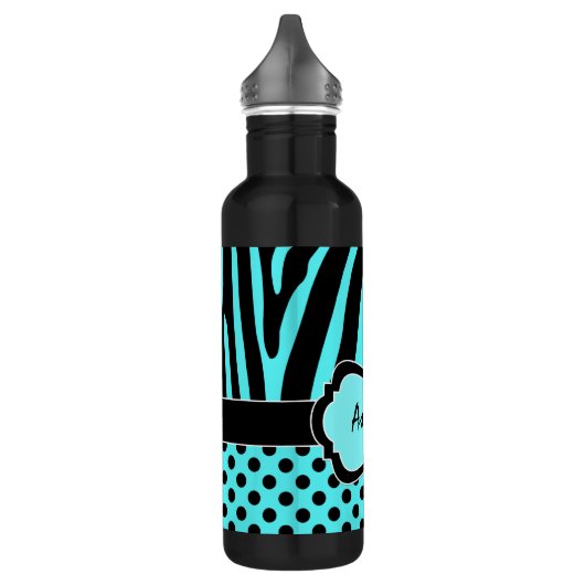 Aqua, Schwarz, Weiße Zebrastreifen Edelstahlflasche (Links)