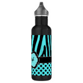 Aqua, Schwarz, Weiße Zebrastreifen Edelstahlflasche (Rechts)