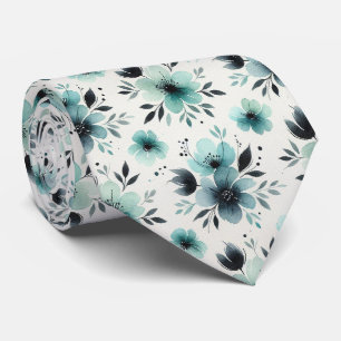 Aqua + Schwarze Faux-Seidentie   Wasserfarbenes Fl Krawatte