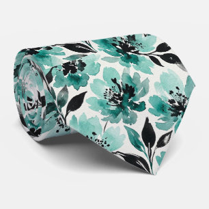 Aqua + Schwarze Faux-Seidentiefe   Wasserfarbenes  Krawatte