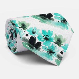 Aqua + Schwarze Faux-Seidentiefe Wasserfarbenes Krawatte