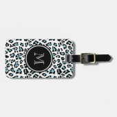 Aqua-schwarzer Leopard-Tierdruck mit Monogramm Gepäckanhänger (Vorderseite horizontal)