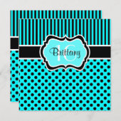 Aqua, schwarzer Tupfen-sechzehnter Geburtstag Einladung (Vorne/Hinten)