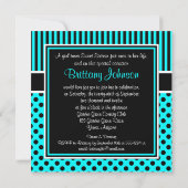 Aqua, schwarzer Tupfen-sechzehnter Geburtstag Einladung (Rückseite)