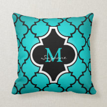 Aqua schwarzes Quatrefoil Muster-mit Monogramm