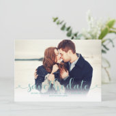 Aqua Script-Foto Hochzeit speichern Sie das Datum Save The Date (Stehend Vorderseite)