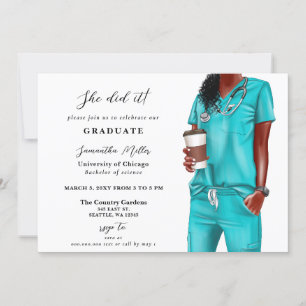 Aqua Scrubs Nurse Foto Sie tat es Abschluss Einladung