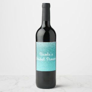 Aqua Sea Blue Glitter Glam Wein Etiketten