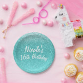 Aqua Sea Blue Glitzer Sparkle Gastgeschenk Pappteller (Party)